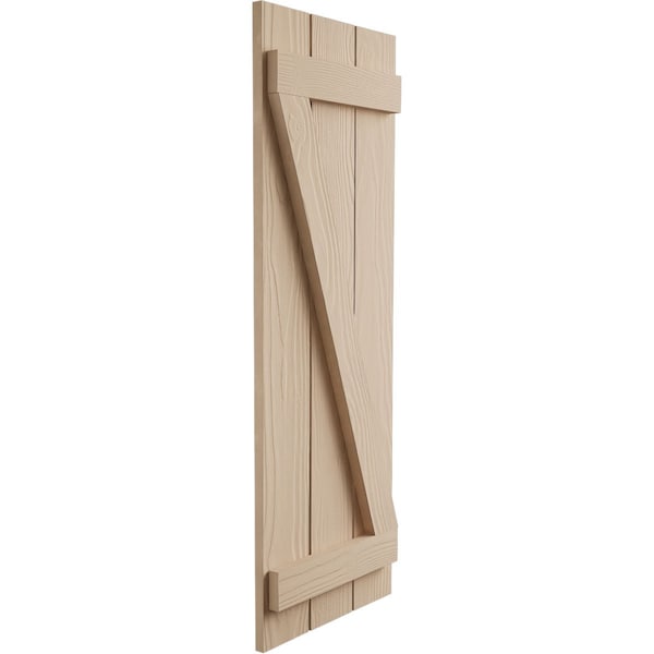 Ekena Millwork Rustic Three Board Joined Board-n-Batten Sandblasted Faux Wood Shutters w/Z-Board, 16 1/2W x 78H, PR - SHUBJZ16X78SDPR