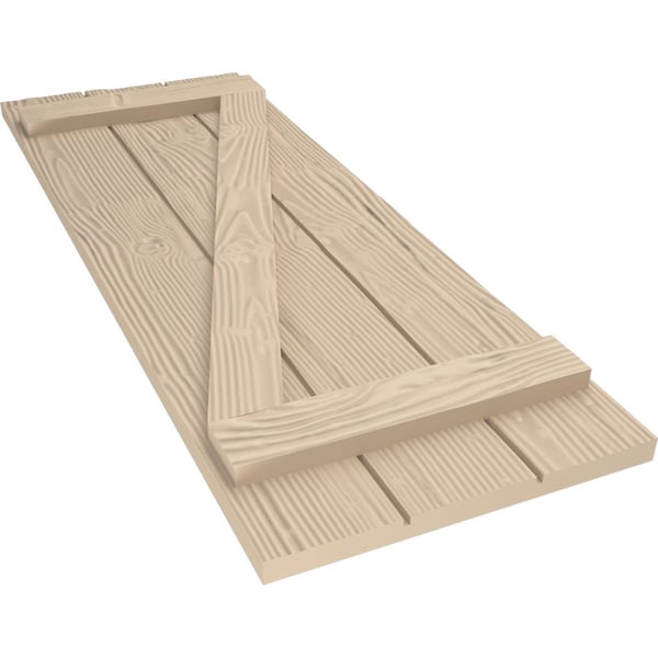 Ekena Millwork Rustic Three Board Joined Board-n-Batten Sandblasted Faux Wood Shutters w/Z-Board, 16 1/2W x 78H, PR - SHUBJZ16X78SDPR