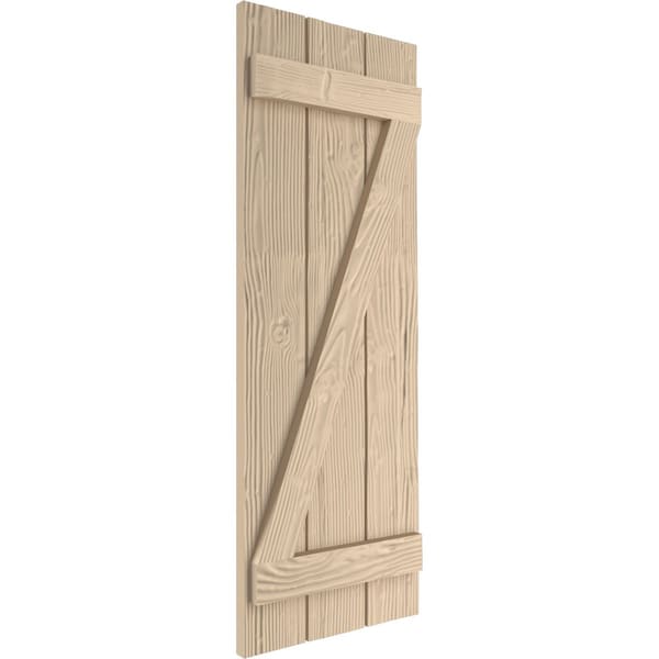 Ekena Millwork Rustic Three Board Joined Board-n-Batten Sandblasted Faux Wood Shutters w/Z-Board, 16 1/2W x 78H, PR - SHUBJZ16X78SDPR