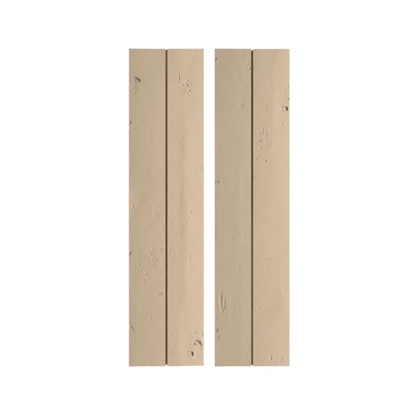 Ekena Millwork Rustic Two Board Joined Board-n-Batten Knotty Pine Faux Wood Shutters w/No Batten, 11W x 86H, PR - SHUBJN11X86KPPR