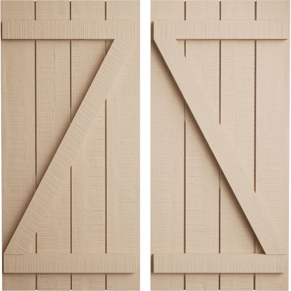 Ekena Millwork Rustic Four Board Joined Board-n-Batten Rough Cedar Faux Wood Shutters w/Z-Board, 22W x 26H, PR - SHUBJZ22X26RCPR