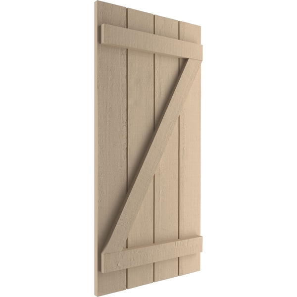 Ekena Millwork Rustic Four Board Joined Board-n-Batten Rough Cedar Faux Wood Shutters w/Z-Board, 22W x 26H, PR - SHUBJZ22X26RCPR