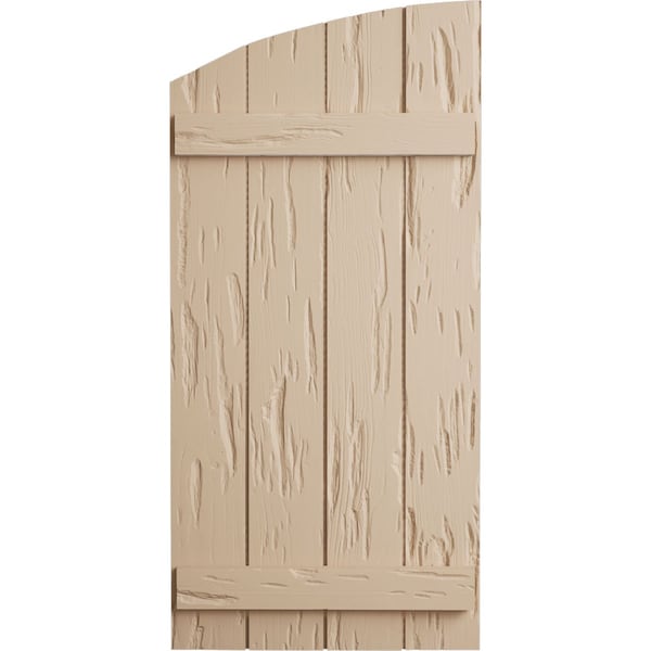 Ekena Millwork Pecky Cypress 4 Board Joined Board-n-Batten w/Elliptical Top Faux Wood Shutters, 22"W x 78"H - SHUBJL22X78PCPR