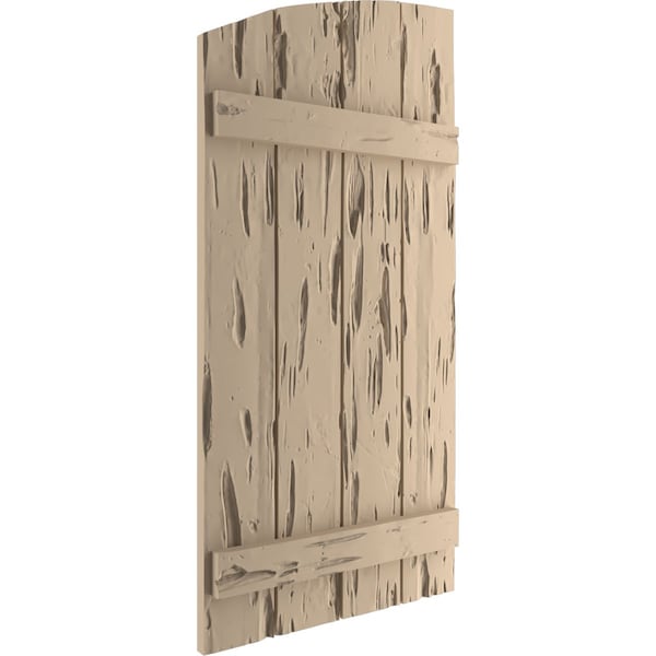 Ekena Millwork Pecky Cypress 4 Board Joined Board-n-Batten w/Elliptical Top Faux Wood Shutters, 22"W x 78"H - SHUBJL22X78PCPR
