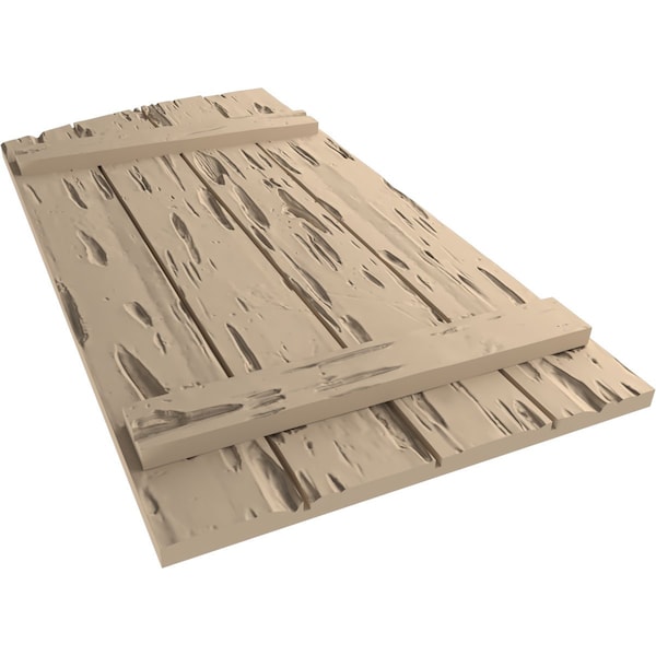 Ekena Millwork Pecky Cypress 4 Board Joined Board-n-Batten w/Elliptical Top Faux Wood Shutters, 22"W x 78"H - SHUBJL22X78PCPR