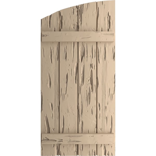 Ekena Millwork Pecky Cypress 4 Board Joined Board-n-Batten w/Elliptical Top Faux Wood Shutters, 22"W x 78"H - SHUBJL22X78PCPR
