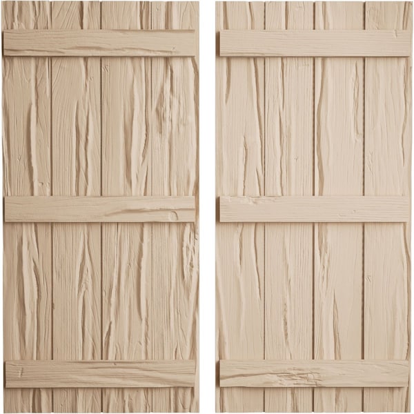 Ekena Millwork Rustic Four Board Joined Board-n-Batten Riverwood Faux Wood Shutters, 22W x 62H, PR - SHUBJS22X62RWPR