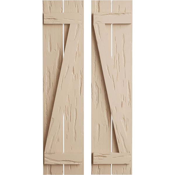 Ekena Millwork Rustic Two Board Spaced Board-n-Batten Pecky Cypress Faux Wood Shutters w/Z-Board, 11 1/2"W x 88"H - SHUBSZ11X88PCPR