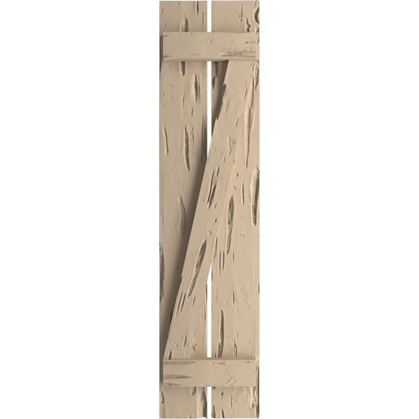 Ekena Millwork Rustic Two Board Spaced Board-n-Batten Pecky Cypress Faux Wood Shutters w/Z-Board, 11 1/2"W x 88"H - SHUBSZ11X88PCPR