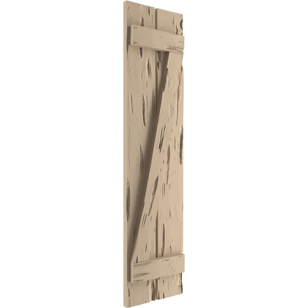Ekena Millwork Rustic Two Board Spaced Board-n-Batten Pecky Cypress Faux Wood Shutters w/Z-Board, 11 1/2"W x 88"H - SHUBSZ11X88PCPR