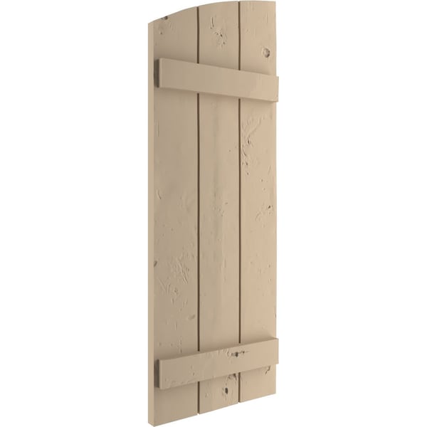 Ekena Millwork Knotty Pine 3 Board Joined Board-n-Batten w/Elliptical Top Faux Wood Shutters, 16 1/2W x 32H, PR - SHUBJL16X32KPPR