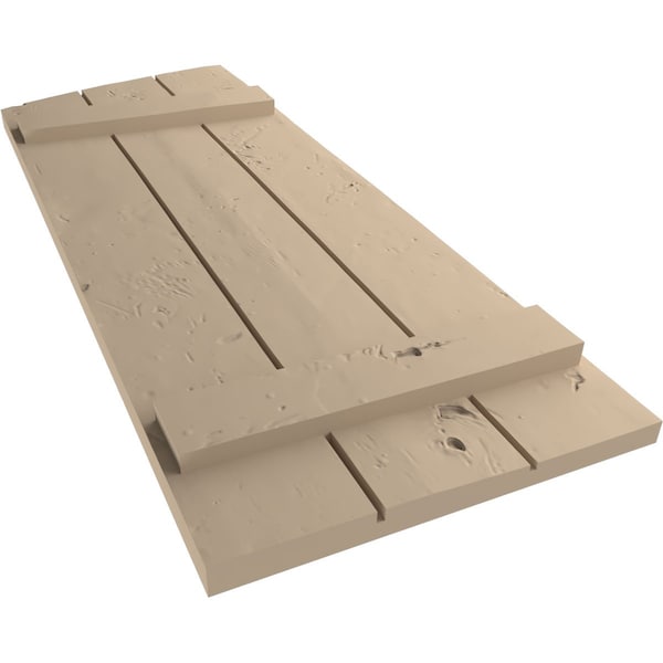 Ekena Millwork Knotty Pine 3 Board Joined Board-n-Batten w/Elliptical Top Faux Wood Shutters, 16 1/2W x 32H, PR - SHUBJL16X32KPPR