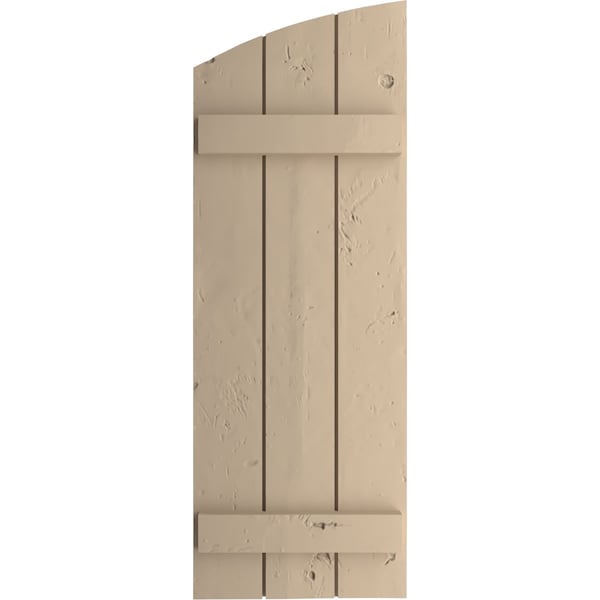 Ekena Millwork Knotty Pine 3 Board Joined Board-n-Batten w/Elliptical Top Faux Wood Shutters, 16 1/2W x 32H, PR - SHUBJL16X32KPPR
