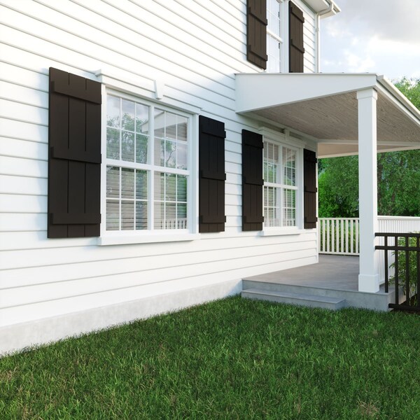 Ekena Millwork Rustic Three Board Joined Board-n-Batten Rough Cedar Faux Wood Shutters, 16 1/2W x 60H, PR - SHUBJS16X60RCPR