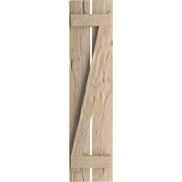 Ekena Millwork Rustic Two Board Spaced Board-n-Batten Hand Hewn Faux Wood Shutters w/Z-Board, 11 1/2W x 84H, PR - SHUBSZ11X84HHPR