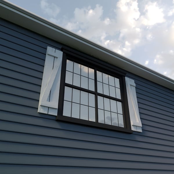 Ekena Millwork Rustic Two Board Spaced Board-n-Batten Hand Hewn Faux Wood Shutters w/Z-Board, 11 1/2W x 84H, PR - SHUBSZ11X84HHPR