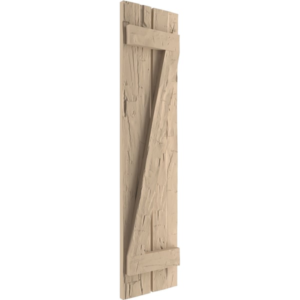 Ekena Millwork Rustic Two Board Spaced Board-n-Batten Hand Hewn Faux Wood Shutters w/Z-Board, 11 1/2W x 84H, PR - SHUBSZ11X84HHPR