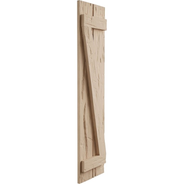 Ekena Millwork Rustic Two Board Spaced Board-n-Batten Hand Hewn Faux Wood Shutters w/Z-Board, 11 1/2W x 84H, PR - SHUBSZ11X84HHPR