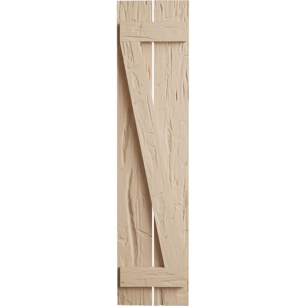 Ekena Millwork Rustic Two Board Spaced Board-n-Batten Hand Hewn Faux Wood Shutters w/Z-Board, 11 1/2W x 84H, PR - SHUBSZ11X84HHPR