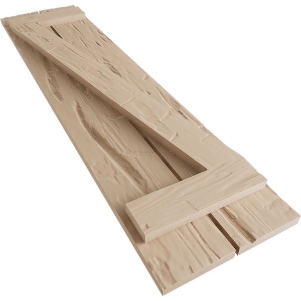 Ekena Millwork Rustic Two Board Spaced Board-n-Batten Hand Hewn Faux Wood Shutters w/Z-Board, 11 1/2W x 84H, PR - SHUBSZ11X84HHPR