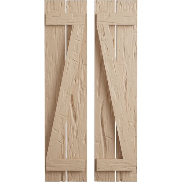 Ekena Millwork Rustic Two Board Spaced Board-n-Batten Hand Hewn Faux Wood Shutters w/Z-Board, 11 1/2W x 84H, PR - SHUBSZ11X84HHPR