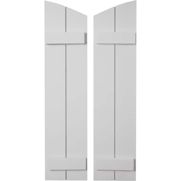 Ekena Millwork Smooth 2 Board Joined Board-n-Batten w/Elliptical Top Faux Wood Shutters, 11W x 54H, PR - SHUBJL11X54SMPR
