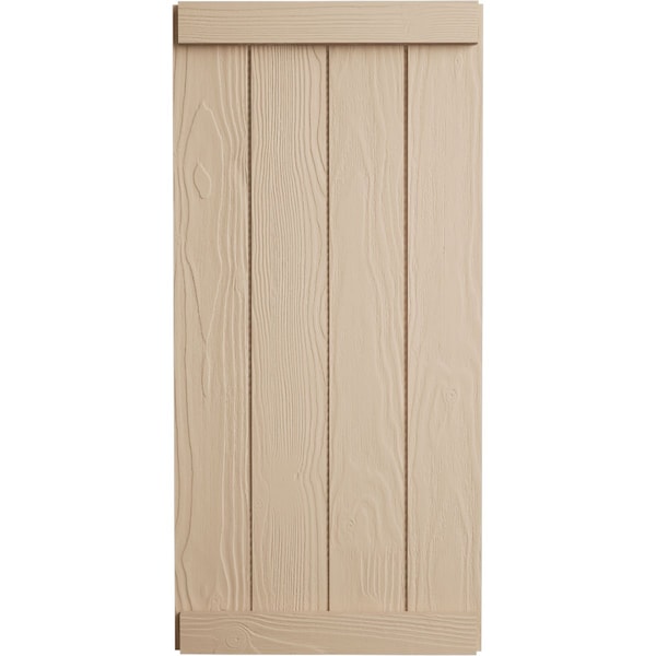 Ekena Millwork Rustic Four Board Joined Board-n-Batten Sandblasted Faux Wood Shutters w/End Batten, 22W x 28H, PR - SHUBJE22X28SDPR