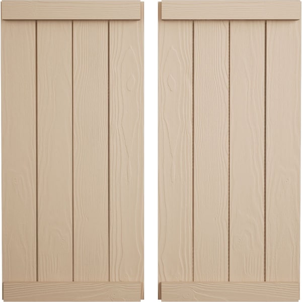 Ekena Millwork Rustic Four Board Joined Board-n-Batten Sandblasted Faux Wood Shutters w/End Batten, 22W x 28H, PR - SHUBJE22X28SDPR