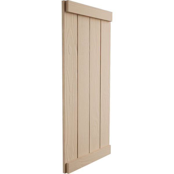 Ekena Millwork Rustic Four Board Joined Board-n-Batten Sandblasted Faux Wood Shutters w/End Batten, 22W x 28H, PR - SHUBJE22X28SDPR