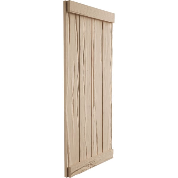 Ekena Millwork Rustic Four Board Joined Board-n-Batten Riverwood Faux Wood Shutters w/End Batten, 22W x 36H, PR - SHUBJE22X36RWPR