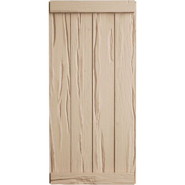 Ekena Millwork Rustic Four Board Joined Board-n-Batten Riverwood Faux Wood Shutters w/End Batten, 22W x 36H, PR - SHUBJE22X36RWPR