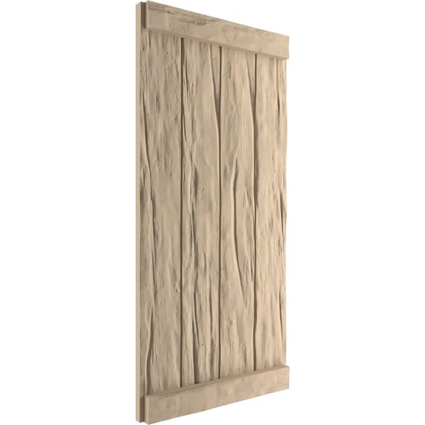 Ekena Millwork Rustic Four Board Joined Board-n-Batten Riverwood Faux Wood Shutters w/End Batten, 22W x 36H, PR - SHUBJE22X36RWPR