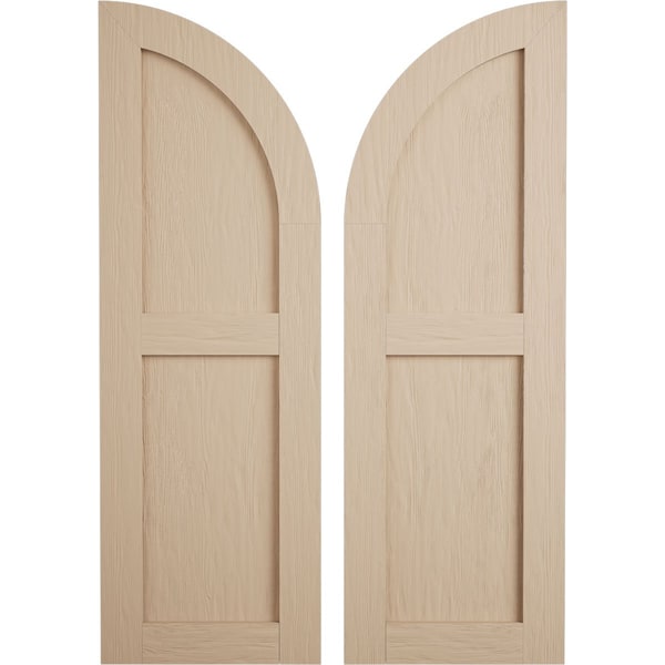 Ekena Millwork Rough Sawn 2 Equal Flat Panel w/Quarter Round Arch Top Faux Wood Shutters, 12Wx86H, 74 Low Side, PR - SHUFPQ12X86RSPR