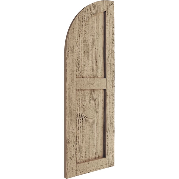 Ekena Millwork Rough Sawn 2 Equal Flat Panel w/Quarter Round Arch Top Faux Wood Shutters, 12Wx86H, 74 Low Side, PR - SHUFPQ12X86RSPR