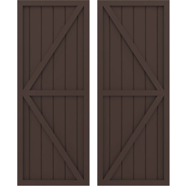 Ekena Millwork Americraft 6-Board Wood 2 Equal Panel Frmd Board-n-Batten Shutters w/Dubl Z-Bar, ARW102BF621X56TBH, PR - ARW102BF621X56TBH