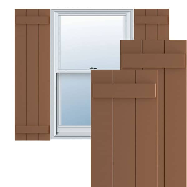 Ekena Millwork True Fit PVC, Three Board Joined Board-n-Batten Shutters, Burnt Toffee, 16 1/8W x 59H, PR - TFP101BBF16X059BT