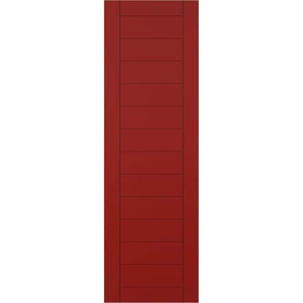 Ekena Millwork True Fit PVC Horizontal Slat Framed Modern Style Fixed Mount Shutters, Fire Red, 12W x 63H, PR - TFP001HF12X063BR