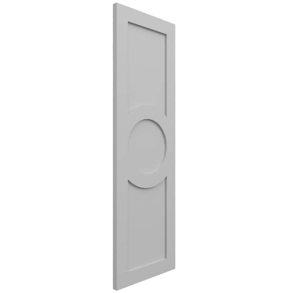 Ekena Millwork True Fit PVC Center Circle Arts & Crafts Fixed Mount Shutters, Primed, 15"W x 78"H - TFP001AC15X078PR
