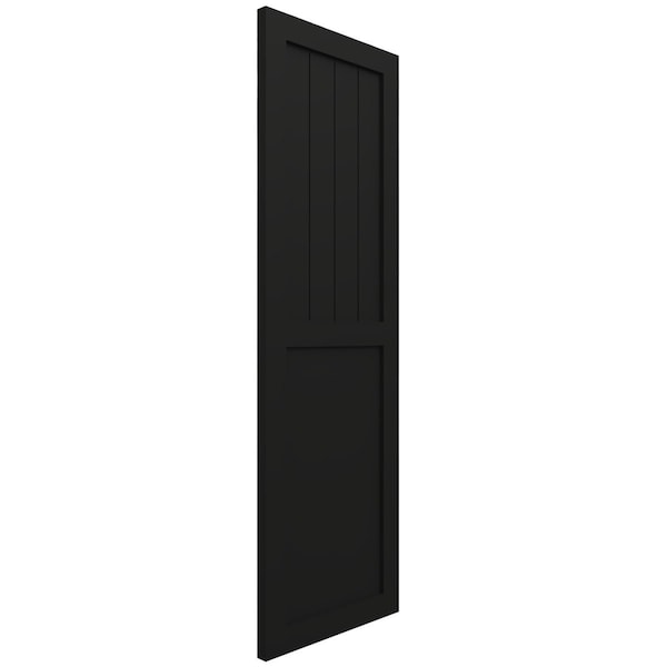 Ekena Millwork True Fit PVC Farmhouse/Flat Panel Combination Fixed Mount Shutters, Black, 18W x 42H, PR - TFP101FC18X042BL