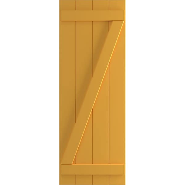 Ekena Millwork True Fit PVC, Four Board Joined Board-n-Batten Shutters w/Z-Bar, Turmeric , 21 1/2W x 71H, PR - TFP102BBF21X071TU