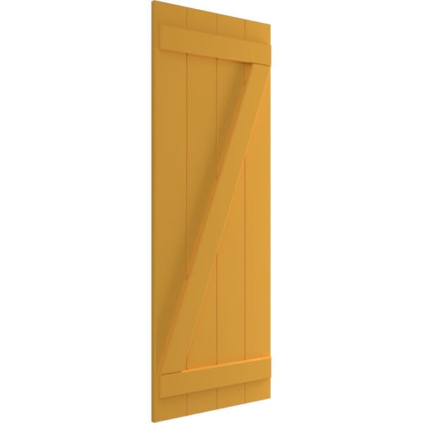 Ekena Millwork True Fit PVC, Four Board Joined Board-n-Batten Shutters w/Z-Bar, Turmeric , 21 1/2W x 71H, PR - TFP102BBF21X071TU