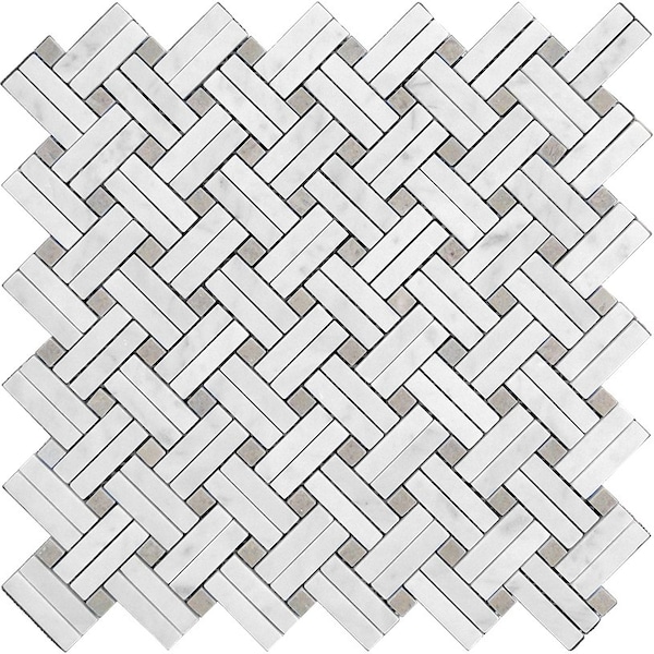 Apollo Tile Dots & Lines Bskt Weave 4.47sq.ft 11.2 in. X11.5 in. Carrara Wht Mosaic Tile, 5PK - APLKB99B05EC24
