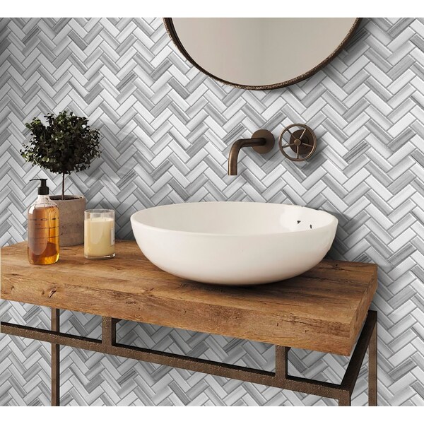Apollo Tile Equator Herringbone 5.29 sq.ft 11.9 in. x12.8 in. Marble Mosaic Tile, 5PK - APLMRM99H12EC89
