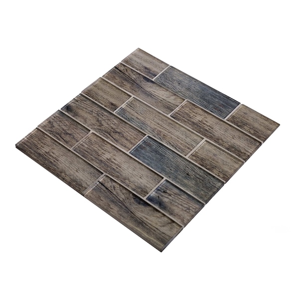 Apollo Tile Blue Wood Look Glass 4.83 sq.ft 11.8 in. x11.8 in. Subway Tile, 5PK - APLSRA9901EC50