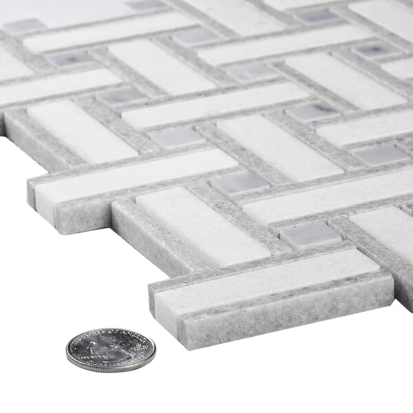Apollo Tile Sample of Desert White Basket Weave 10.9"x10.9" Marble Mosaic Tile - APLSAH99B37EC90 SAMPLE
