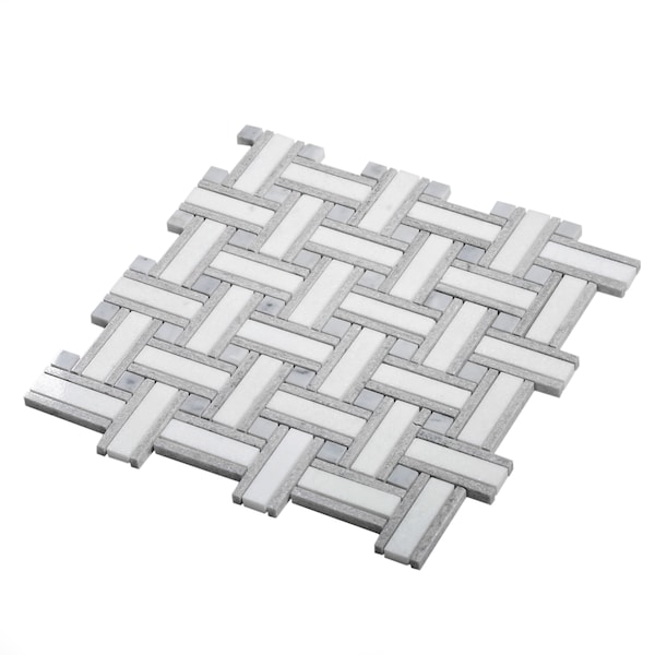 Apollo Tile Sample of Desert White Basket Weave 10.9"x10.9" Marble Mosaic Tile - APLSAH99B37EC90 SAMPLE