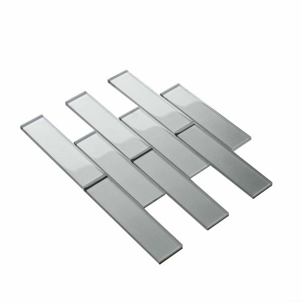 Apollo Tile Sample of White Sparkle 2X8 Subway 11.8"x11.8" Glass Mosaic Tile - APLC9905EC18 SAMPLE
