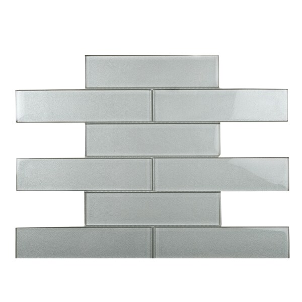 Apollo Tile Sample of White Sparkle 2X8 Subway 11.8"x11.8" Glass Mosaic Tile - APLC9905EC18 SAMPLE