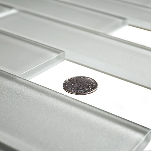 Apollo Tile Sample of White Sparkle 2X8 Subway 11.8"x11.8" Glass Mosaic Tile - APLC9905EC18 SAMPLE