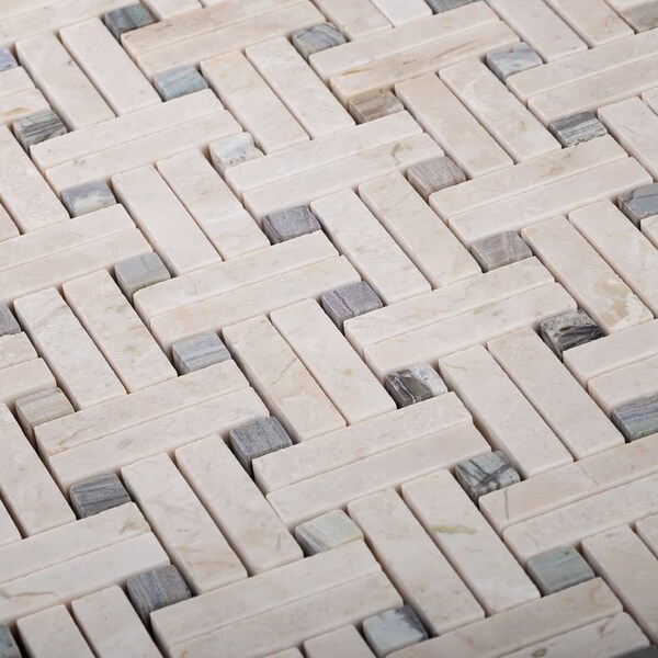 Apollo Tile Sample, Crema Line & Emperador Dots Weave 11.2"X11.5" Mrbl Mosaic Tile - APLVL99B20EC56 SAMPLE